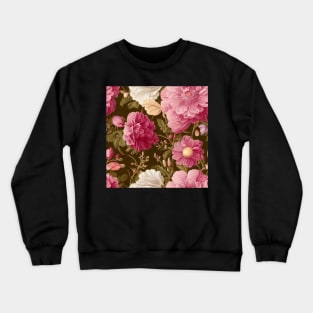 Vintage Floral Light Pink and White Flowers on Olive Green Crewneck Sweatshirt